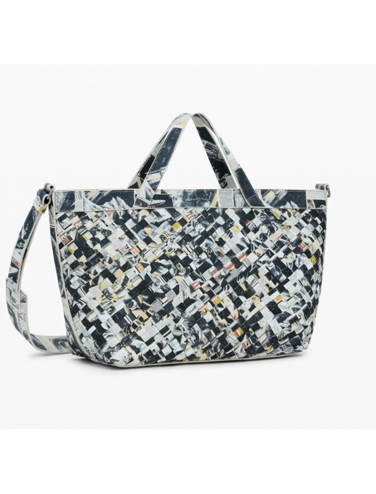 Desigual Foxtrot Caristo Newspaper Print Woven Shopper Bag