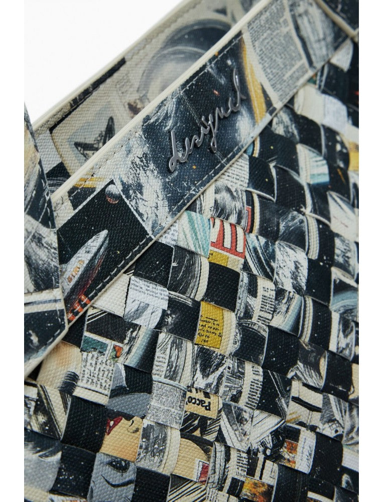 Desigual Foxtrot Caristo Newspaper Print Woven Shopper Bag