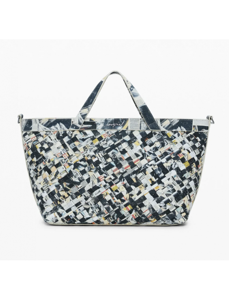Desigual Foxtrot Caristo Newspaper Print Woven Shopper Bag