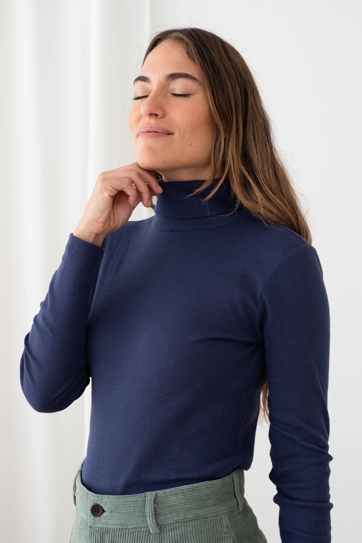 Two Thirds Grabow Navy Blue Cotton Polo Neck