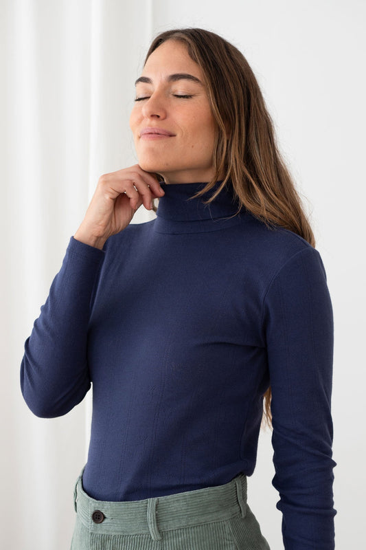 Two Thirds Grabow Navy Blue Cotton Polo Neck