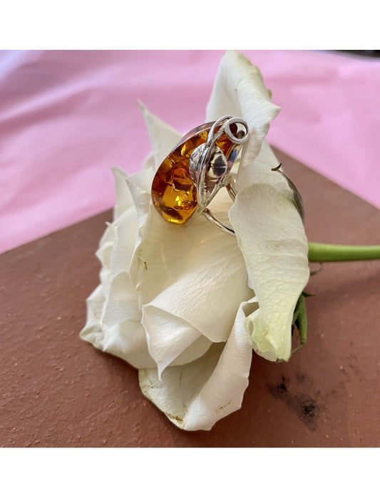 Large Amber and Silver ring