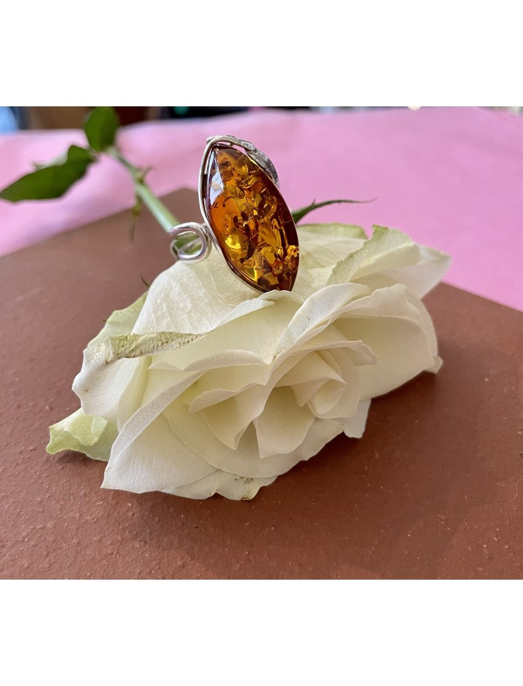 Large Amber and Silver ring