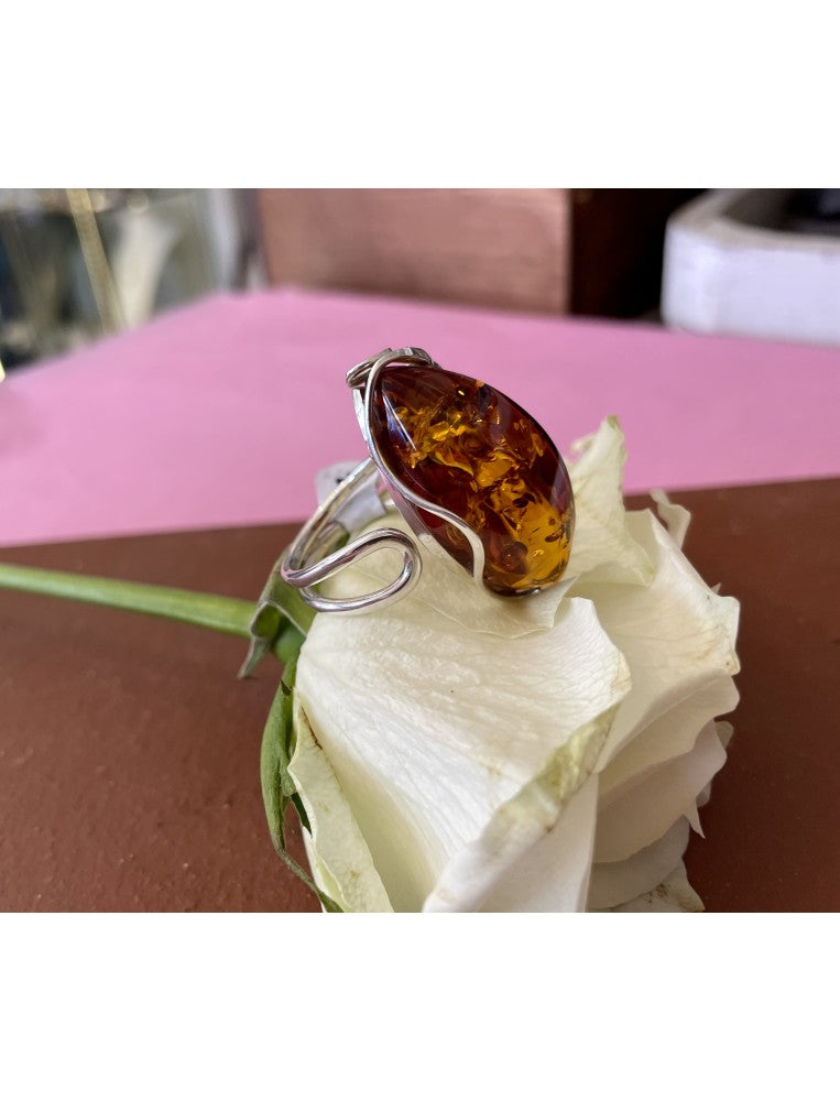 Large Amber and Silver ring