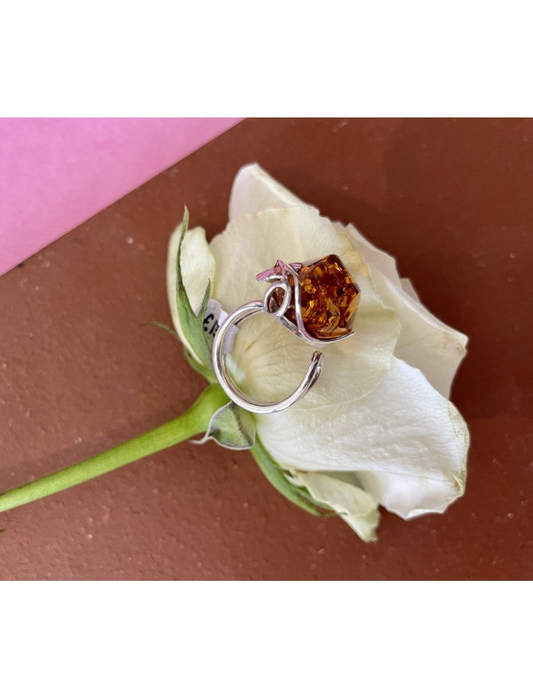Large Amber and Silver ring
