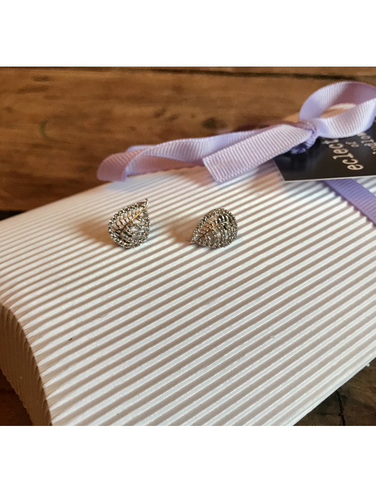 Patterned Silver Leaf Studs