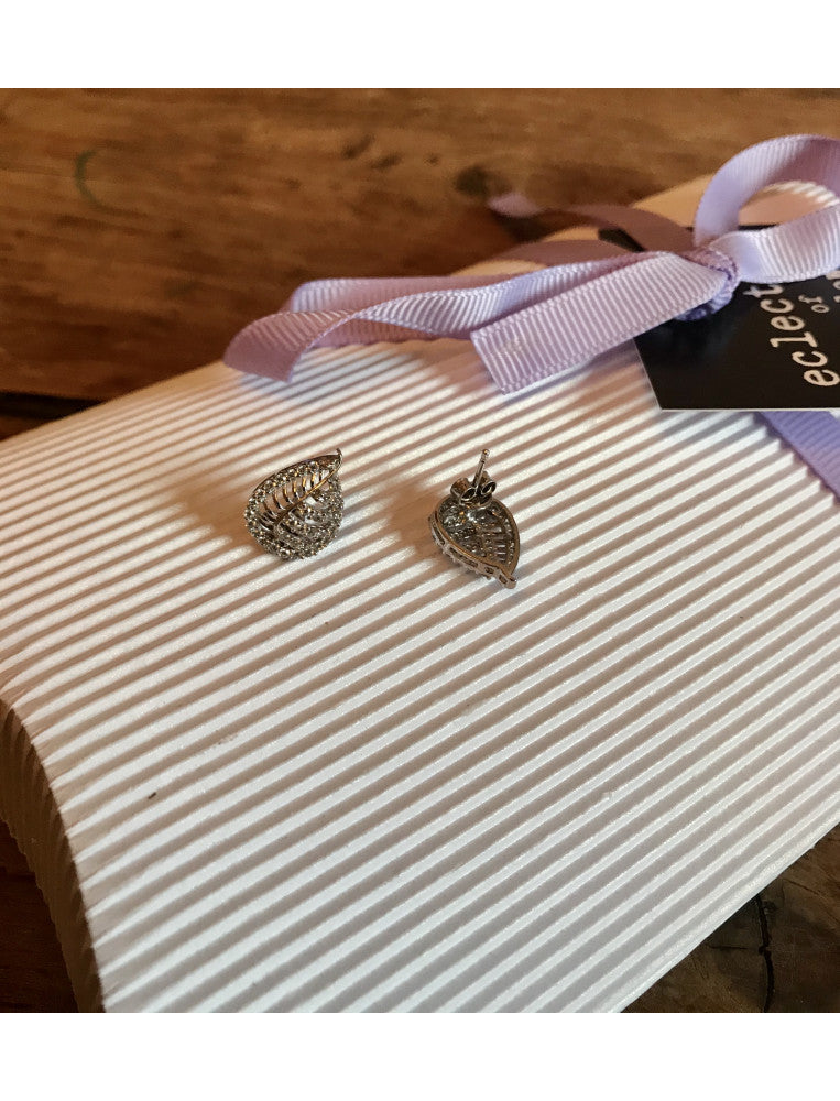 Patterned Silver Leaf Studs
