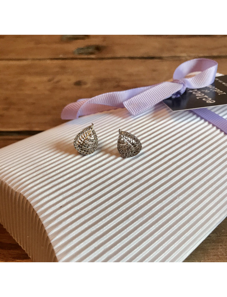 Patterned Silver Leaf Studs