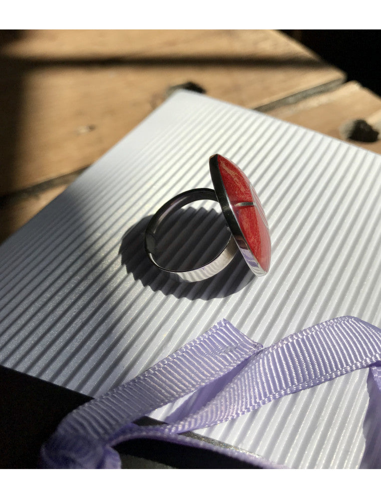 Red Coral Round Ring