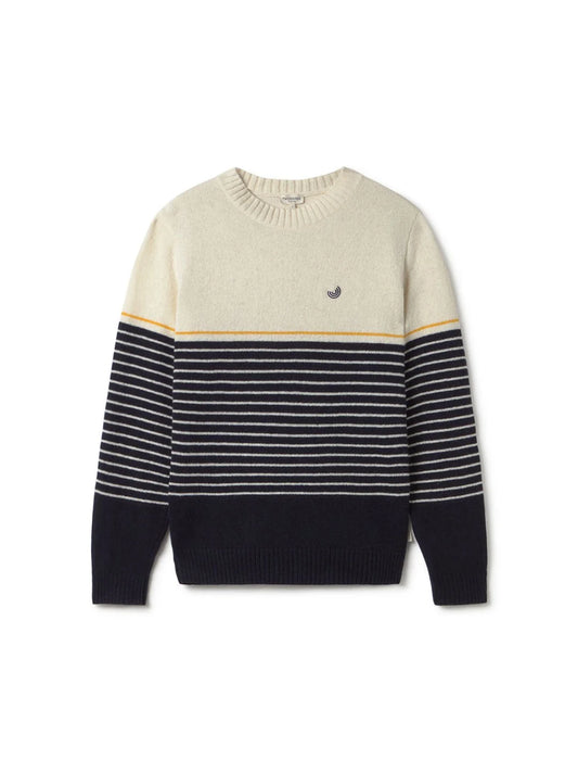 Two Thirds Robberg Navy/Ecru Striped Wool Jumper