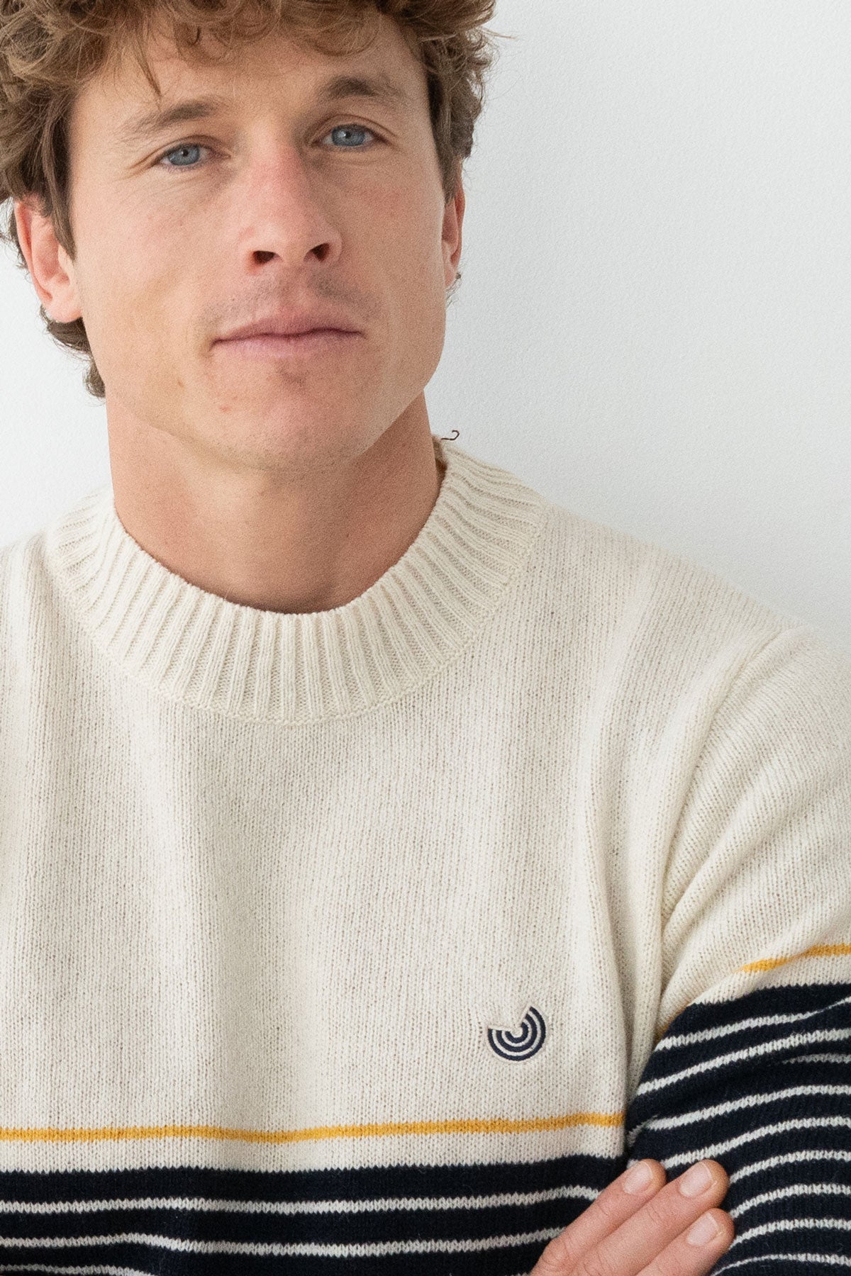 Two Thirds Robberg Navy/Ecru Striped Wool Jumper