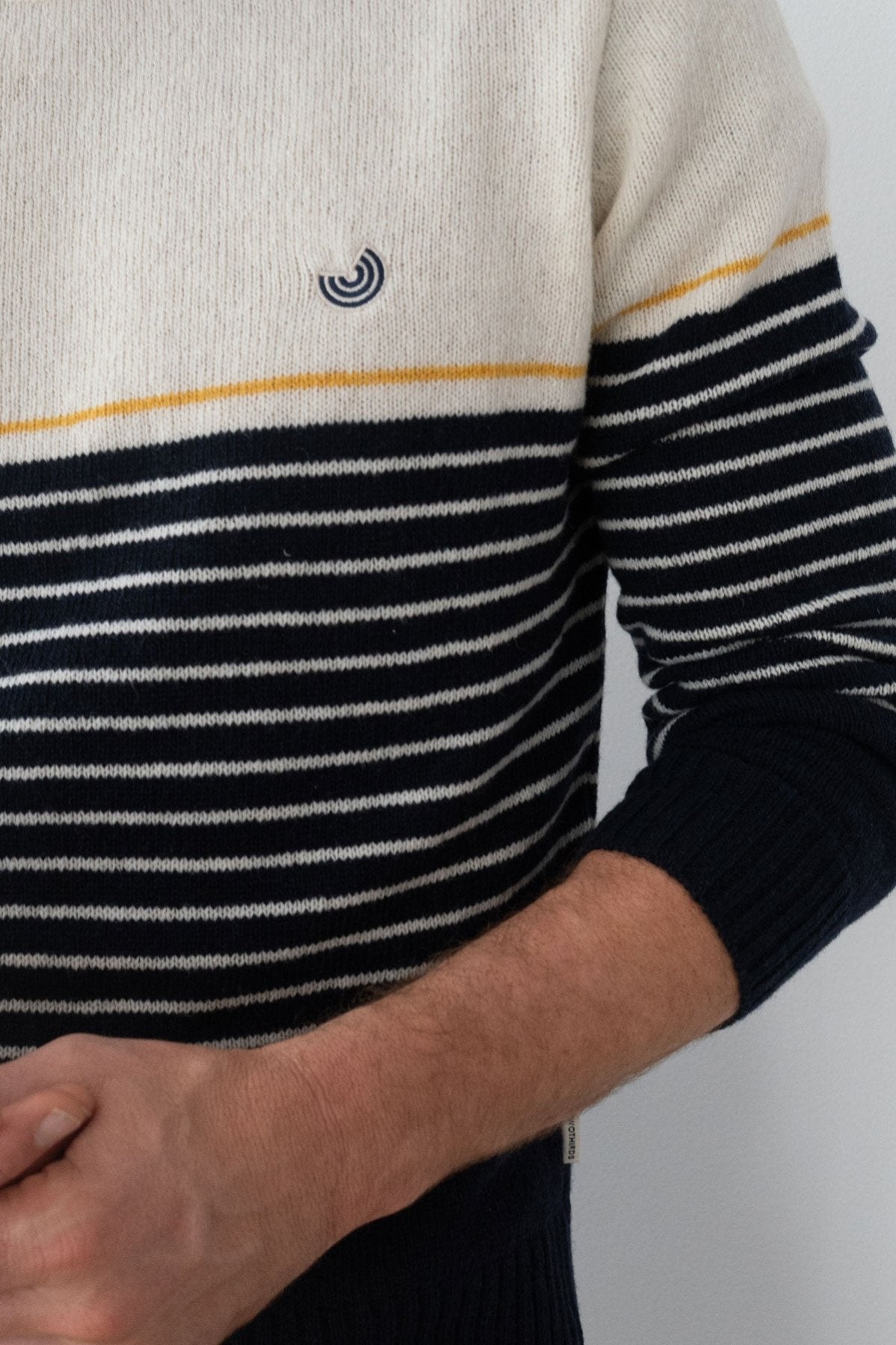 Two Thirds Robberg Navy/Ecru Striped Wool Jumper