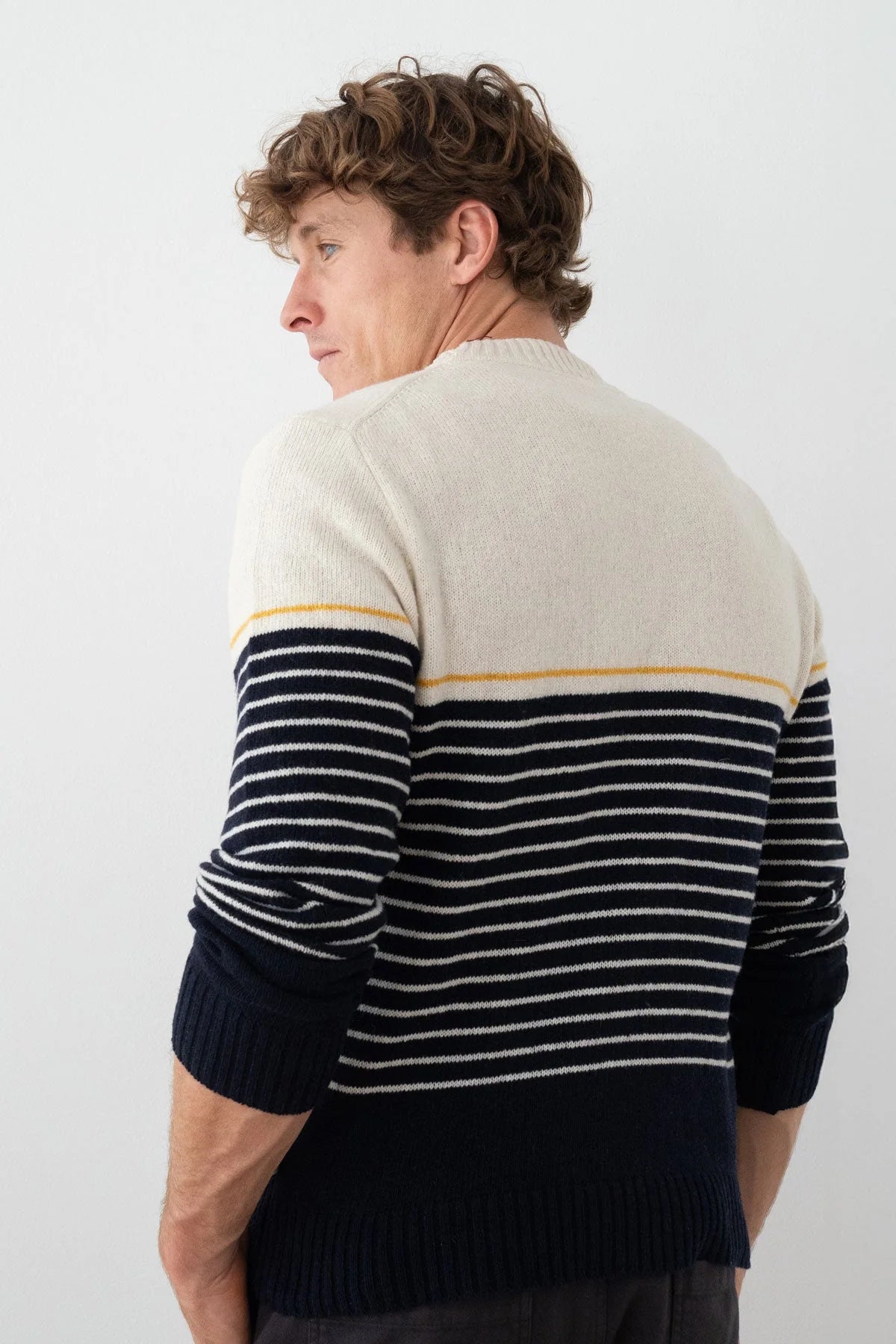 Two Thirds Robberg Navy/Ecru Striped Wool Jumper
