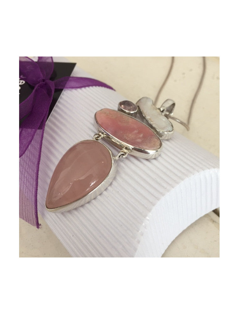 Rose Quartz, Rhodochrosite, Tourmaline & Mother-of-Pearl Necklace