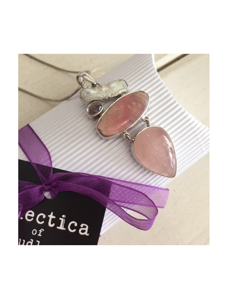 Rose Quartz, Rhodochrosite, Tourmaline & Mother-of-Pearl Necklace
