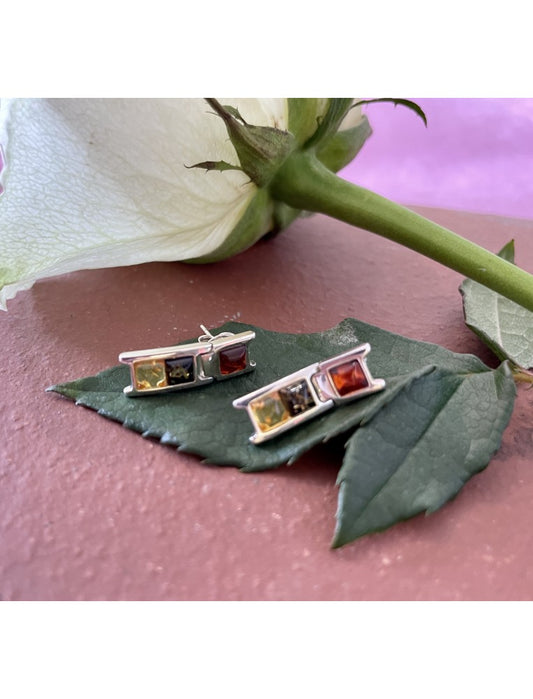 Three colour Amber and Silver Traffic Lights Earrings