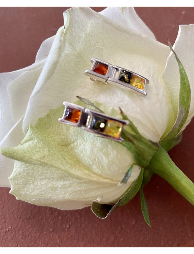 Three colour Amber and Silver Traffic Lights Earrings