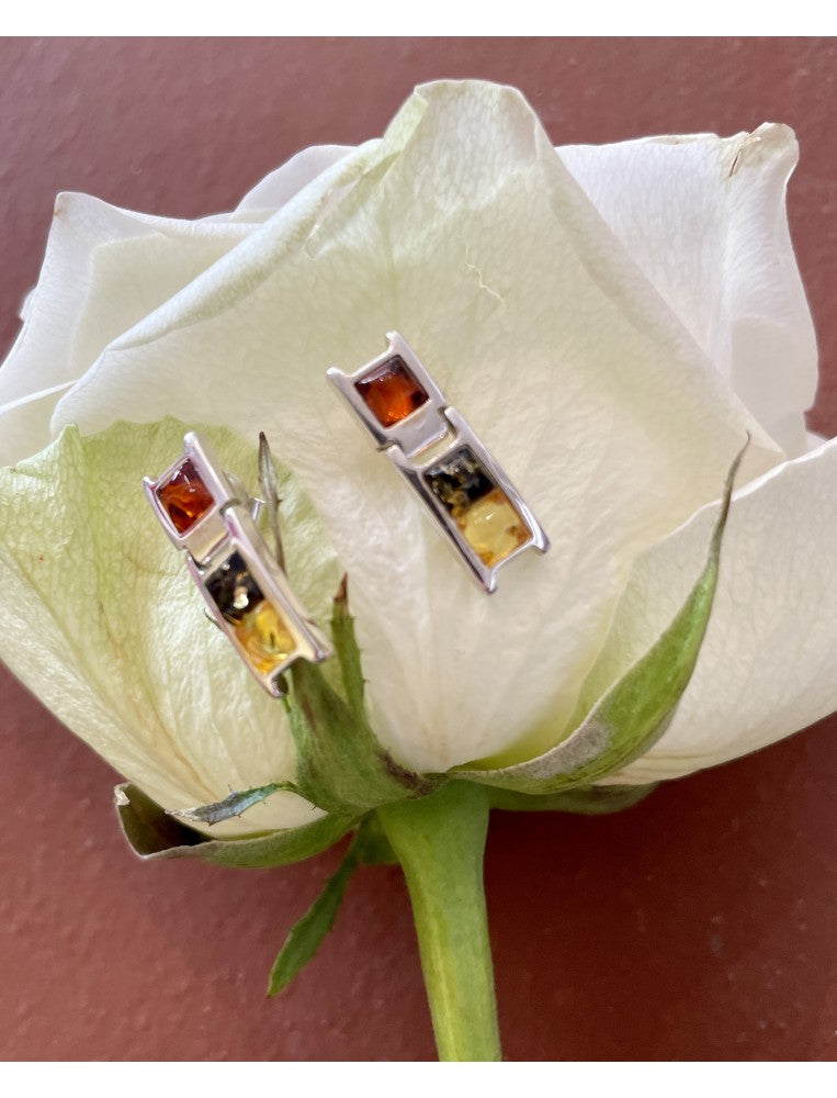 Three colour Amber and Silver Traffic Lights Earrings