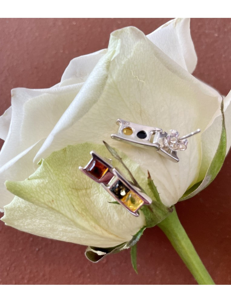 Three colour Amber and Silver Traffic Lights Earrings