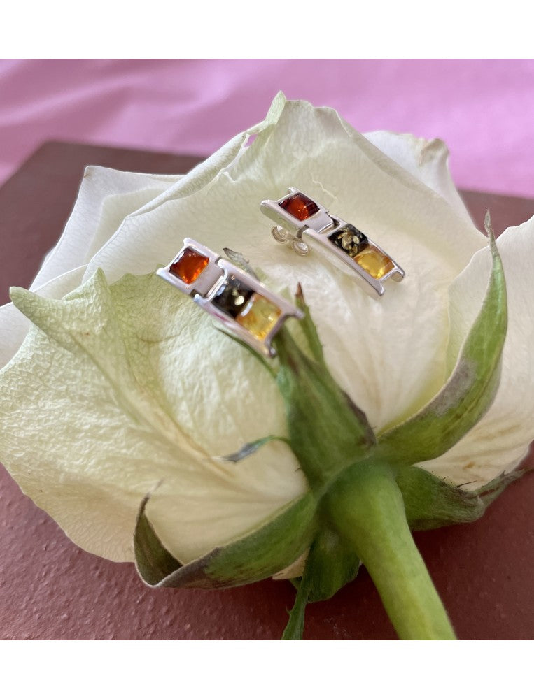 Three colour Amber and Silver Traffic Lights Earrings