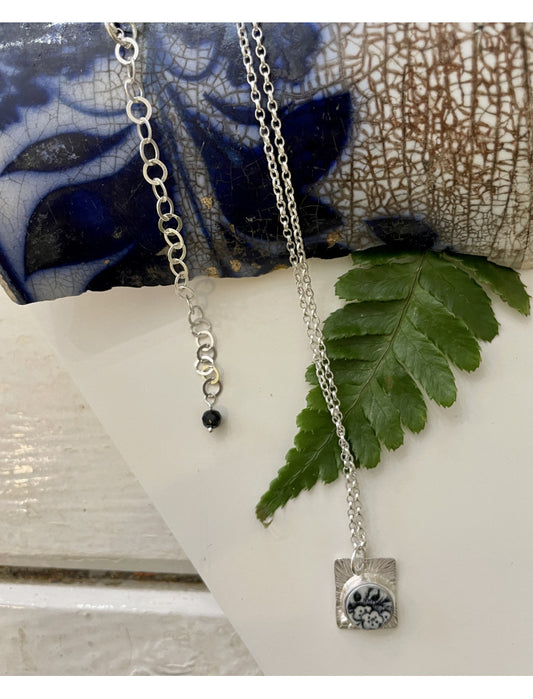 Unearthed Black & White Blossoms Pendant Necklace